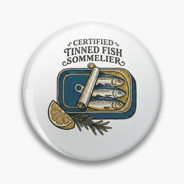 Item preview, Certified Tinned Fish Sommelier Vintage Sardine Tin Badge designed and sold by julexy.