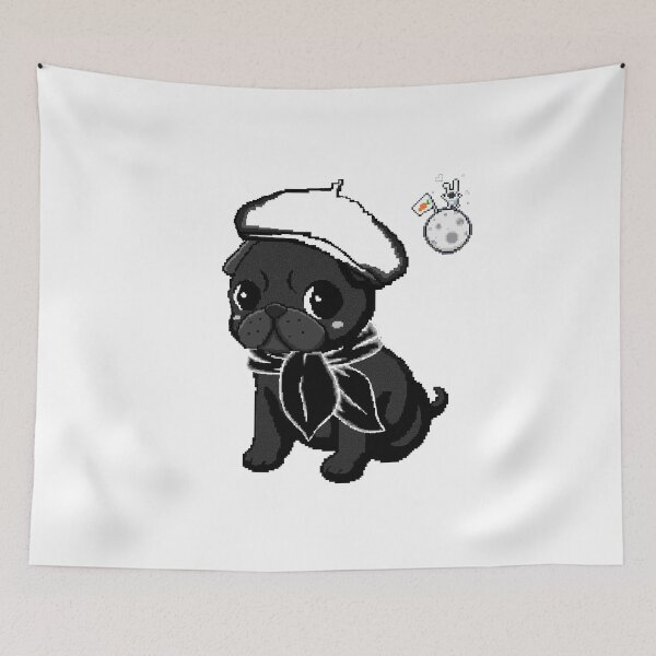 Item preview, Schwarzer Mops Welpe Mond und Hase Pixel Art designed and sold by PopDigital.