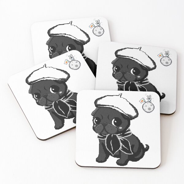 Item preview, Schwarzer Mops Welpe Mond und Hase Pixel Art designed and sold by PopDigital.