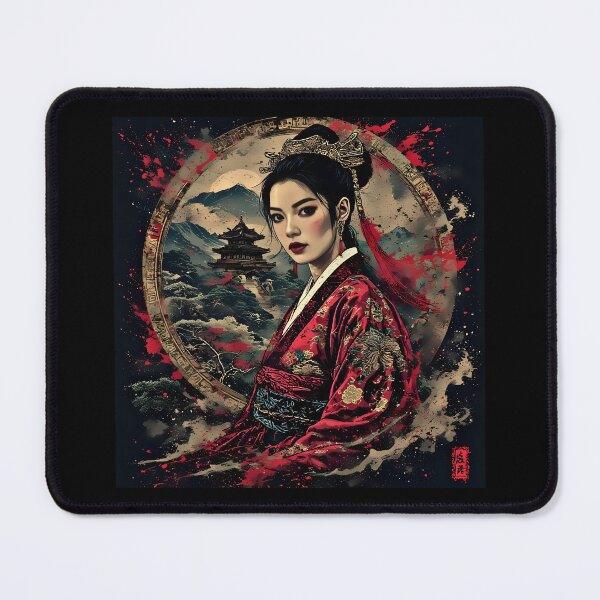 Item preview, Red Kimono Empress Japanese Temple Ink Art designed and sold by Neer arts.
