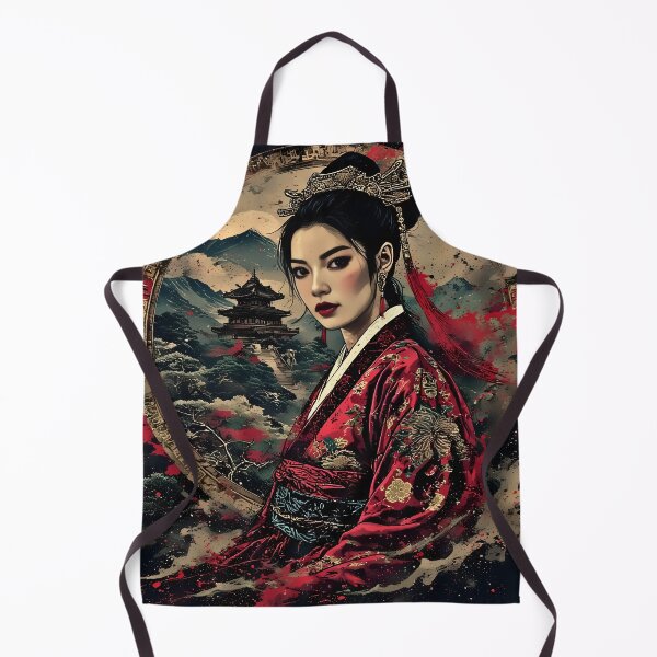 Item preview, Red Kimono Empress Japanese Temple Ink Art designed and sold by Neer arts.