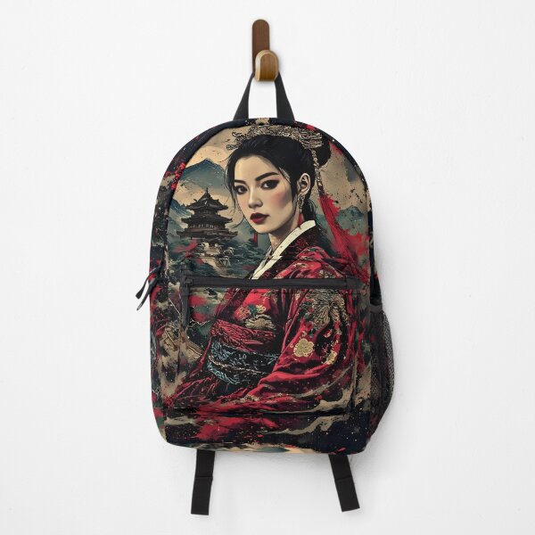 Item preview, Red Kimono Empress Japanese Temple Ink Art designed and sold by Neer arts.