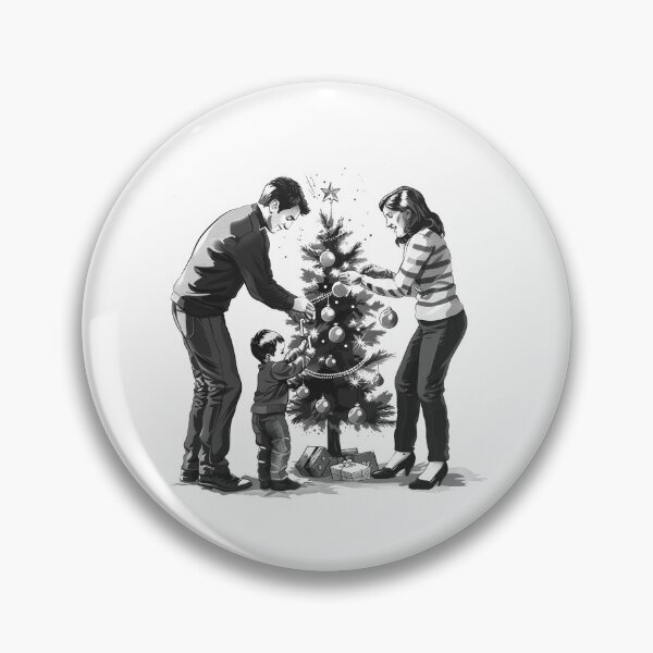 Item preview, Family Decorating Christmas Tree – Black and White Holiday Illustration designed and sold by inkoutninja.