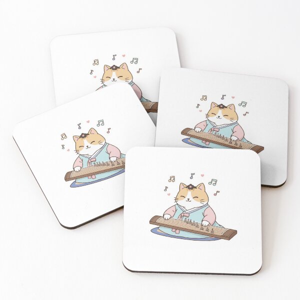 Item preview, Gayageum Cat Maestro: Cute Chubby Kitty Playing Korean Traditional Instrument - Noopnyang Studio designed and sold by NoopnyangStudio.
