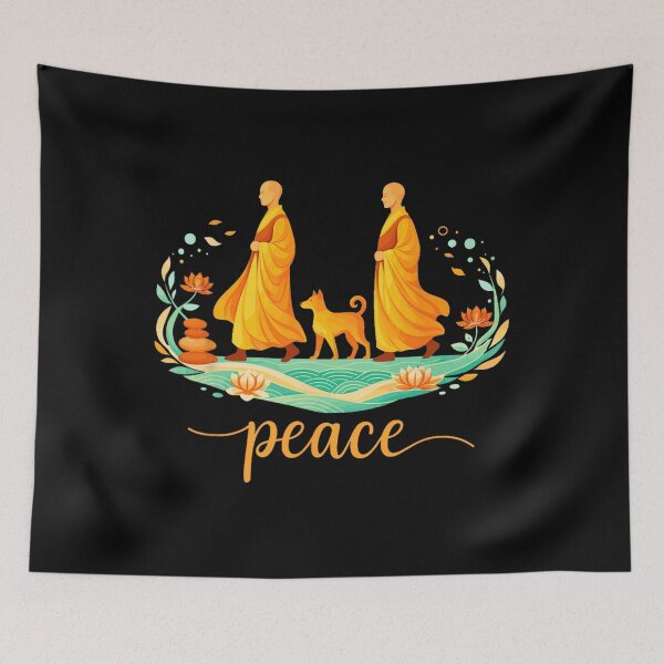 Item preview, Retro Walk for Peace Monks with Aloka Dog Minimalist Zen Art  designed and sold by CristHuds.