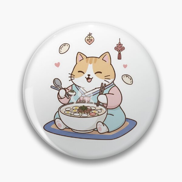 Item preview, Korean New Year Cat: Cute Chubby Kitty Eating Tteokguk - Noopnyang Studio designed and sold by NoopnyangStudio.