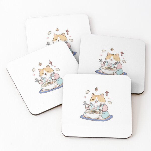 Item preview, Korean New Year Cat: Cute Chubby Kitty Eating Tteokguk - Noopnyang Studio designed and sold by NoopnyangStudio.