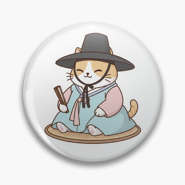 Item preview, Elegant Scholar Cat: Cute Chubby Kitty Wearing Traditional Korean Hat - Noopnyang Studio designed and sold by NoopnyangStudio.