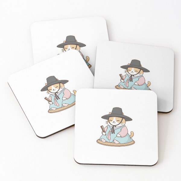 Item preview, Elegant Scholar Cat: Cute Chubby Kitty Wearing Traditional Korean Hat - Noopnyang Studio designed and sold by NoopnyangStudio.