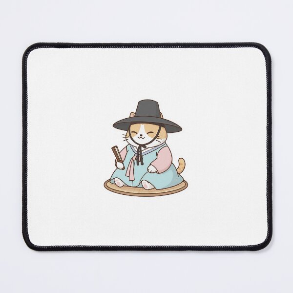 Item preview, Elegant Scholar Cat: Cute Chubby Kitty Wearing Traditional Korean Hat - Noopnyang Studio designed and sold by NoopnyangStudio.