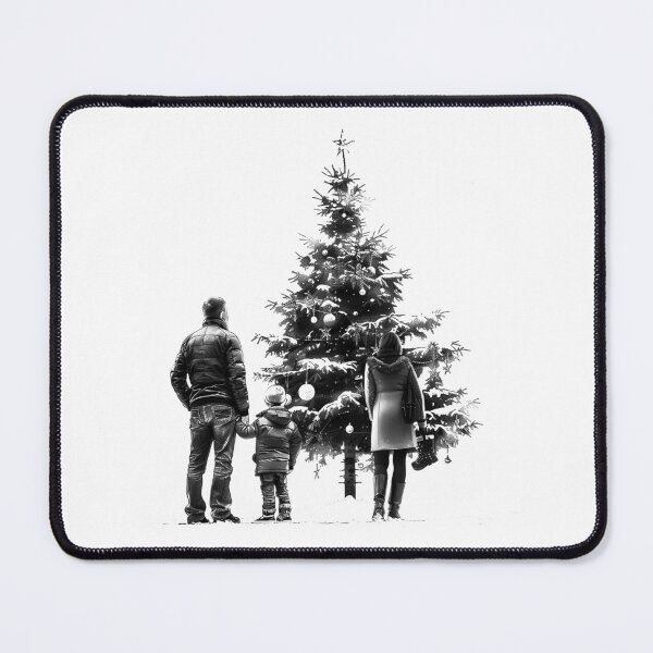 Item preview, Family Admiring Outdoor Christmas Tree – Black and White Winter Illustration designed and sold by inkoutninja.