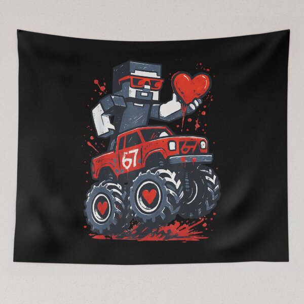 Item preview, Gaming Monster Truck Steve Style Red 67 Pickup With Heart Wheels designed and sold by MariCanal.
