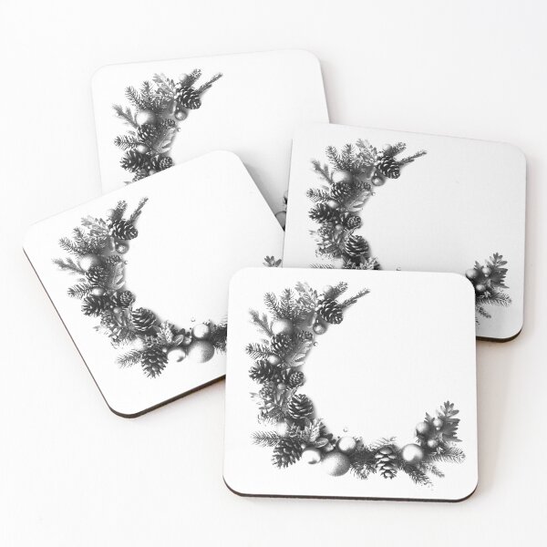 Item preview, Pinecone Christmas Wreath Corner – Black and White Holiday Illustration designed and sold by inkoutninja.