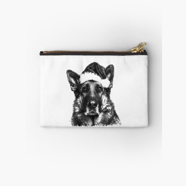 Item preview, German Shepherd in Santa Hat – Black and White Christmas Dog Illustration designed and sold by inkoutninja.