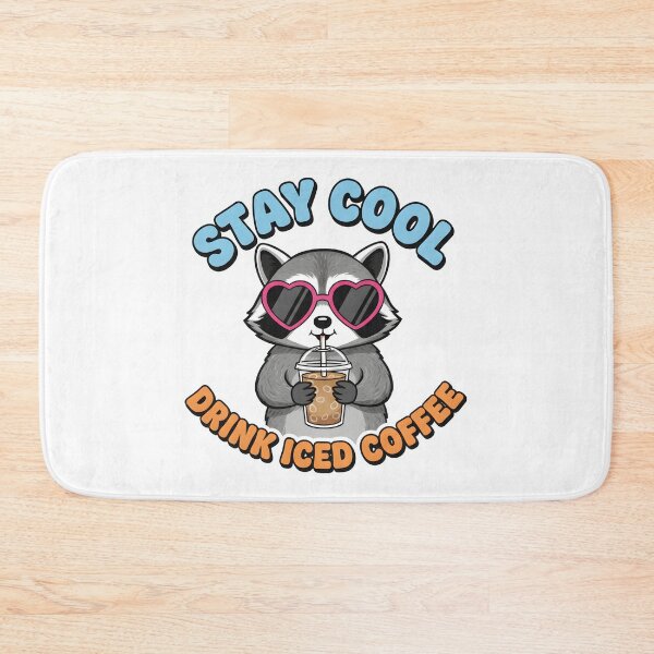 Artikelvorschau, Stay Cool Raccoon – Retro-Typografie-Illustration eines Waschbären, der Eiskaffee trinkt entworfen und verkauft von DIRTYSKETCHH.