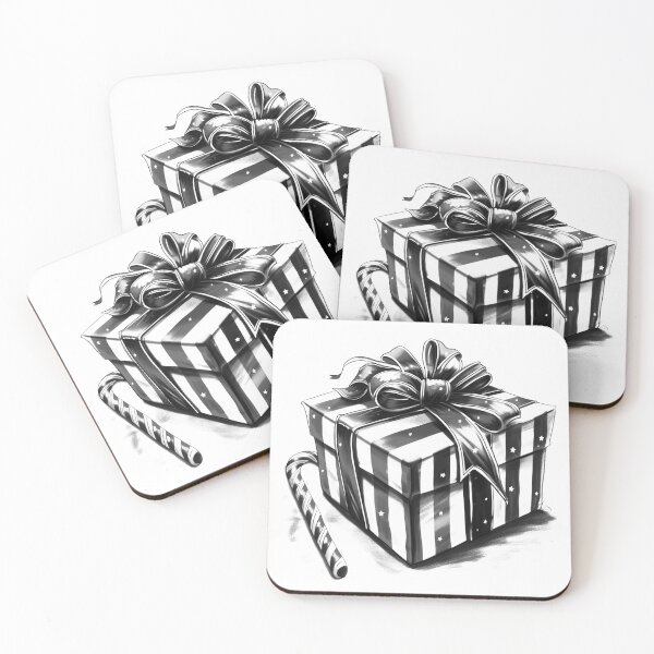 Item preview, Striped Christmas Gift with Candy Cane – Black and White Holiday Illustration designed and sold by inkoutninja.