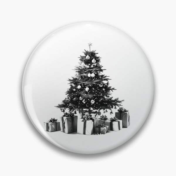 Item preview, Classic Christmas Tree with Presents – Black and White Holiday Illustration designed and sold by inkoutninja.