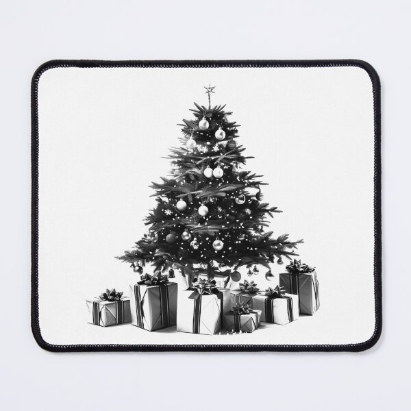 Item preview, Classic Christmas Tree with Presents – Black and White Holiday Illustration designed and sold by inkoutninja.