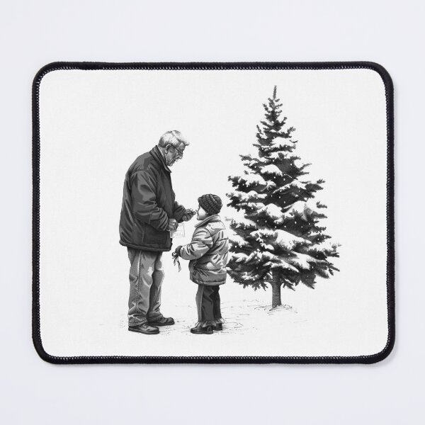 Item preview, Grandfather and Child Sharing a Moment – Black and White Christmas Illustration designed and sold by inkoutninja.