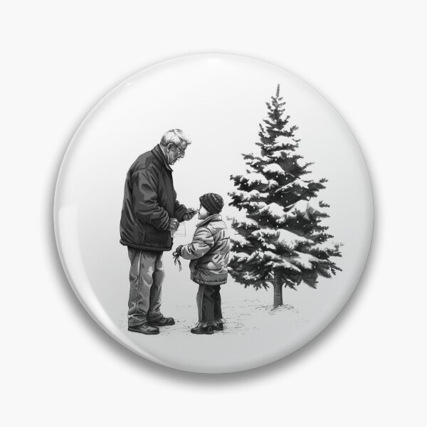 Item preview, Grandfather and Child Sharing a Moment – Black and White Christmas Illustration designed and sold by inkoutninja.