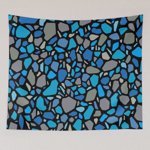 Item preview, Blue, Aqua, And Gray Terrazzo Pattern On Black designed and sold by DEC02.