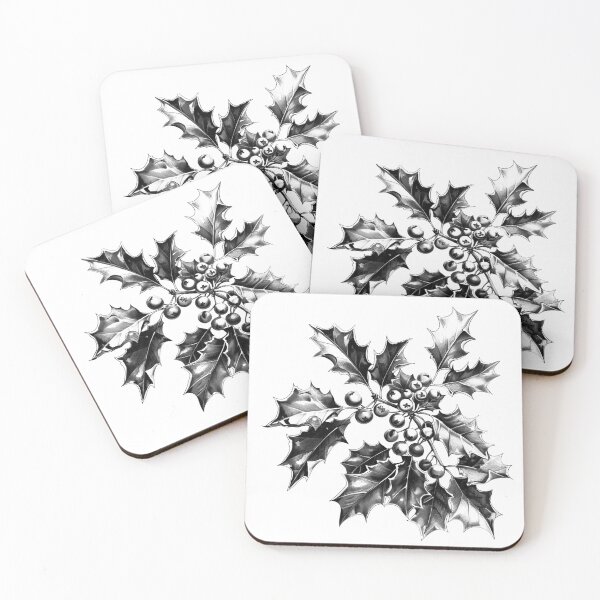 Item preview, Vintage Holly Leaves and Berries – Black and White Christmas Botanical Illustration designed and sold by inkoutninja.
