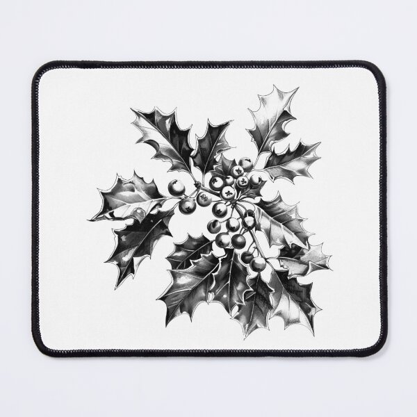 Item preview, Vintage Holly Leaves and Berries – Black and White Christmas Botanical Illustration designed and sold by inkoutninja.