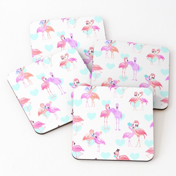 Item preview, Flamingo In Love-white Peach Hearts Flamingo Pink designed and sold by Fabricatemyart.