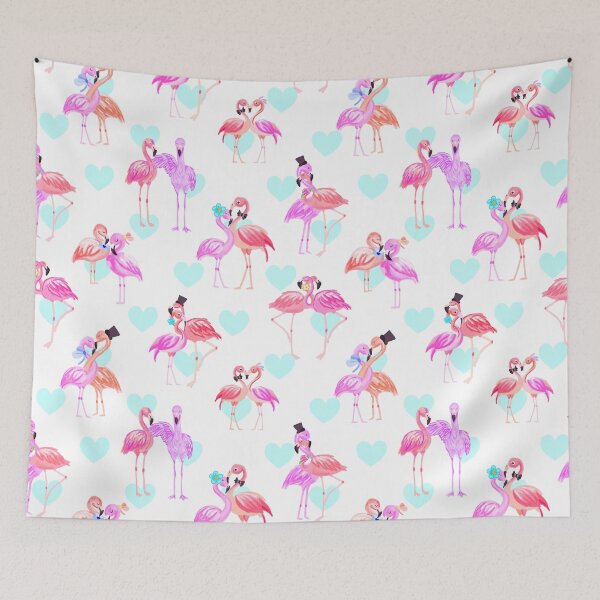 Item preview, Flamingo In Love-white Peach Hearts Flamingo Pink designed and sold by Fabricatemyart.