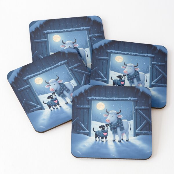 Item preview, Moonlit Winter Companions – Whimsical Cow and Puppy in the Snow designed and sold by Whimsical Hug.