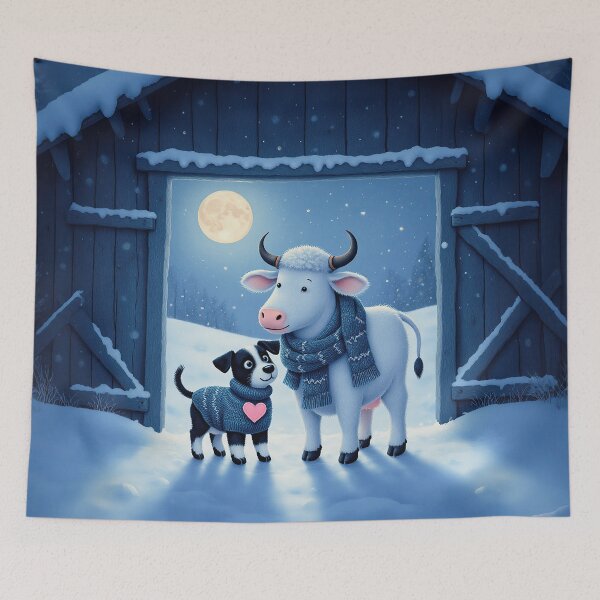 Item preview, Moonlit Winter Companions – Whimsical Cow and Puppy in the Snow designed and sold by Whimsical Hug.