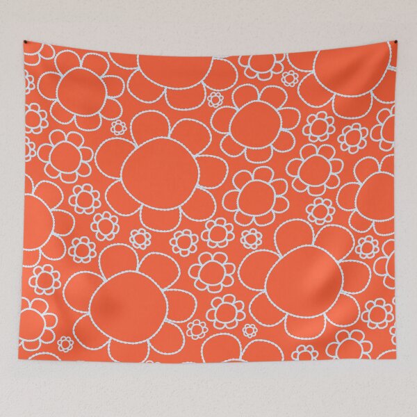 Item preview, Cheerful Doodle Flowers Pattern in Orange and Ice Blue designed and sold by kierkegaard.