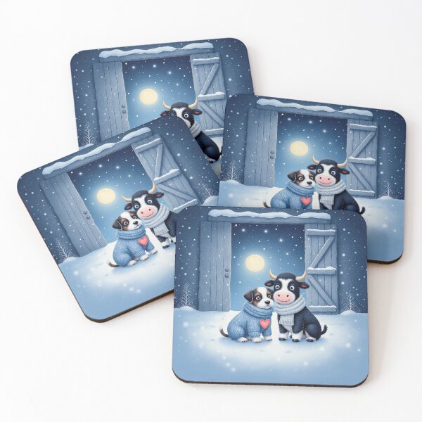 Item preview, Snowy Moonlight Friends – Whimsical Calf and Puppy in Winter designed and sold by Whimsical Hug.