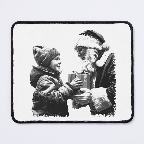 Item preview, Santa Giving Gift to Child – Black and White Christmas Illustration designed and sold by inkoutninja.
