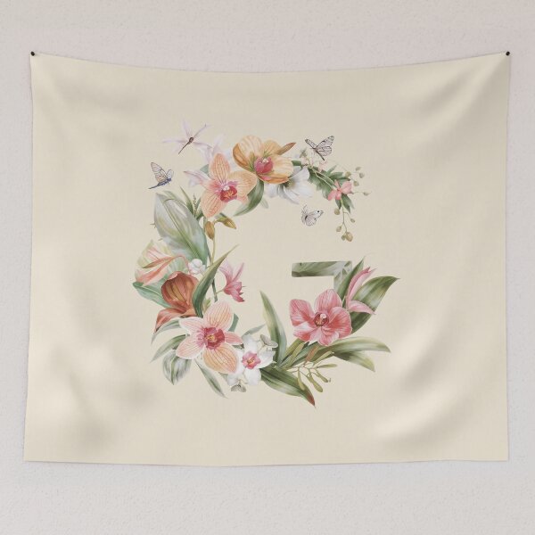 Item preview, Elegant Botanical Letter G Monogram – Floral Orchid & Butterfly Illustration | Nature-Inspired Aesthetic Decor designed and sold by AmenAlways.
