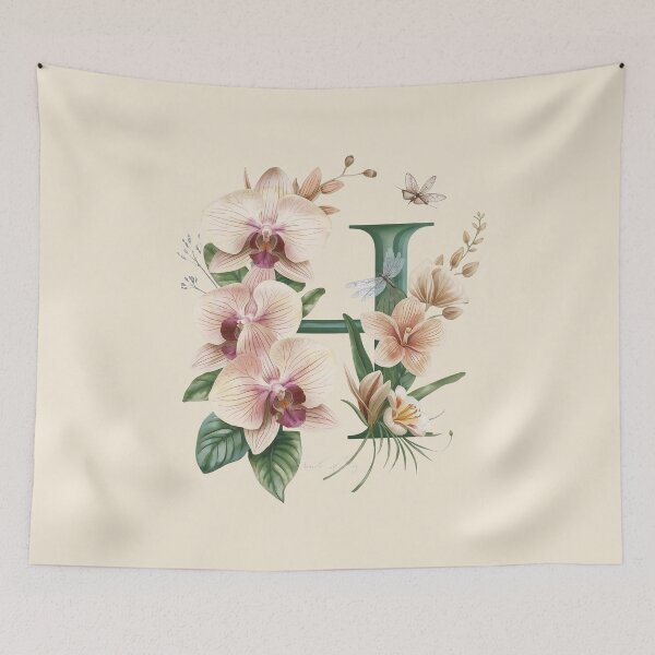 Item preview, Elegant Botanical Letter H Monogram – Floral Orchid & Butterfly Illustration | Nature-Inspired Aesthetic Decor designed and sold by AmenAlways.