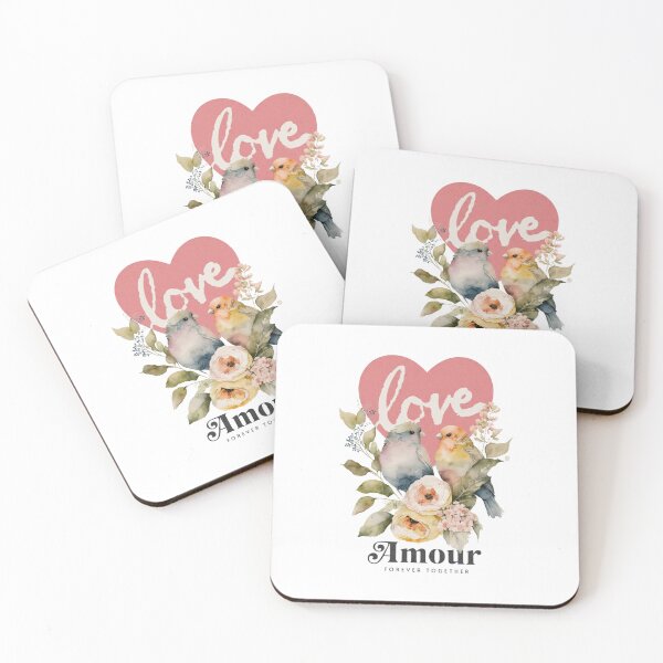 Item preview, Watercolor Love Birds Illustration — Romantic Floral Heart Art with Amour Typography designed and sold by Colorful-Garden.