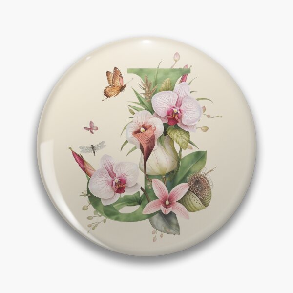 Item preview, Elegant Botanical Letter J Monogram – Floral Orchid & Butterfly Illustration | Nature-Inspired Aesthetic Decor designed and sold by AmenAlways.