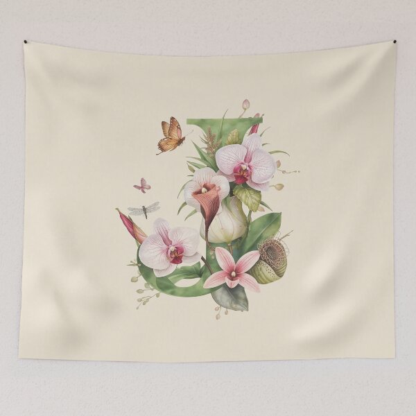 Item preview, Elegant Botanical Letter J Monogram – Floral Orchid & Butterfly Illustration | Nature-Inspired Aesthetic Decor designed and sold by AmenAlways.