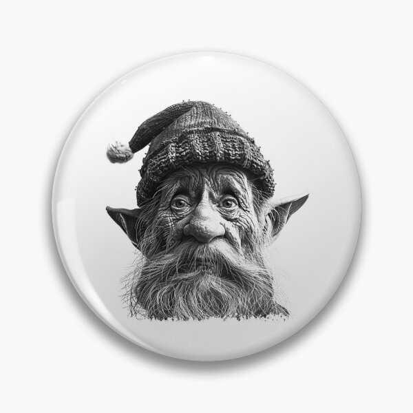 Item preview, Elderly Christmas Elf Portrait – Black and White Fantasy Holiday Illustration designed and sold by inkoutninja.