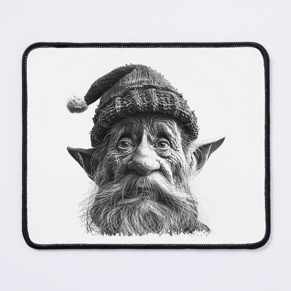 Item preview, Elderly Christmas Elf Portrait – Black and White Fantasy Holiday Illustration designed and sold by inkoutninja.