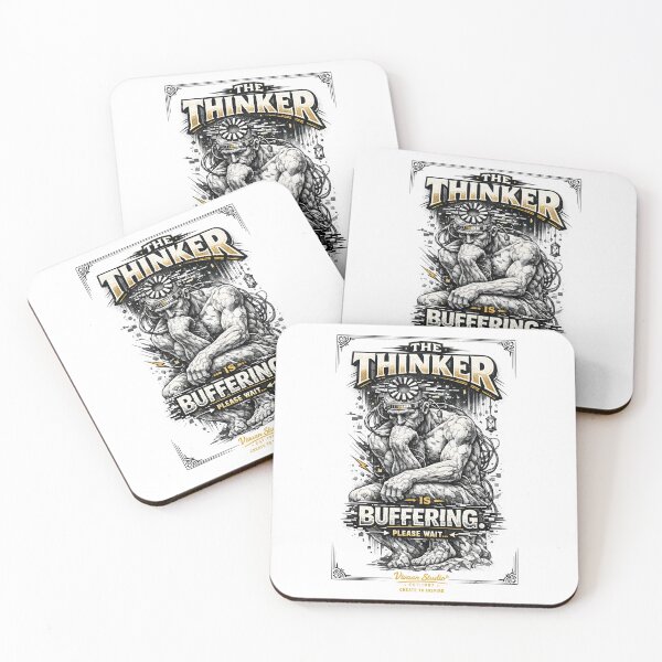 Item preview, The Thinker is Buffering Digital Philosophy Stipple Art | Modern Tech Humor Cyberpunk Statue Aesthetic Typography Design by Vivaan Studio designed and sold by Vivaan Studio.