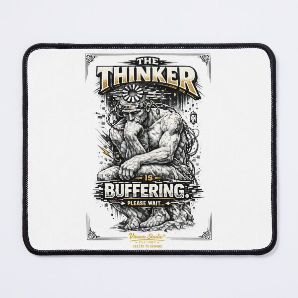 Item preview, The Thinker is Buffering Digital Philosophy Stipple Art | Modern Tech Humor Cyberpunk Statue Aesthetic Typography Design by Vivaan Studio designed and sold by Vivaan Studio.
