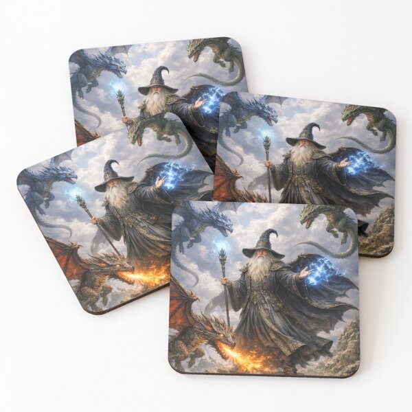 Item preview, Dragon Master Wizard – Elemental Dragons Fantasy Mage Art designed and sold by DrakariArt.