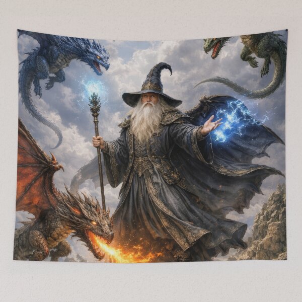 Item preview, Dragon Master Wizard – Elemental Dragons Fantasy Mage Art designed and sold by DrakariArt.