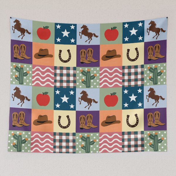 Item preview, Cowboy Patchwork Seamless Pattern Western Boots Horse Rodeo Country Western designed and sold by FRH Design ⭐⭐⭐⭐⭐.