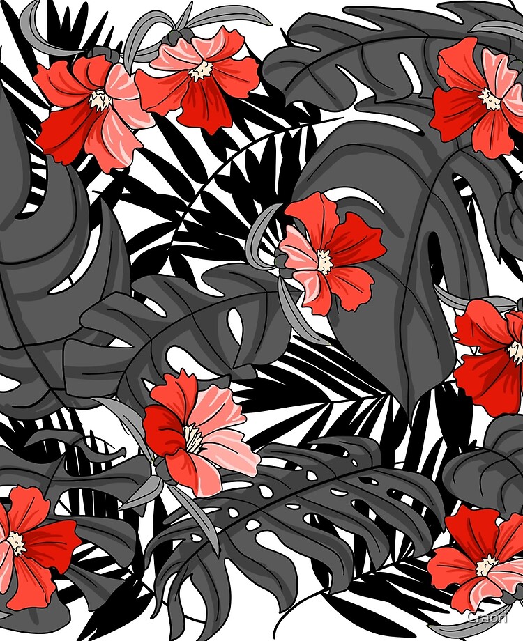 Tropical Flower Pattern Black White Red Art Ipad Case Skin By Craori Redbubble