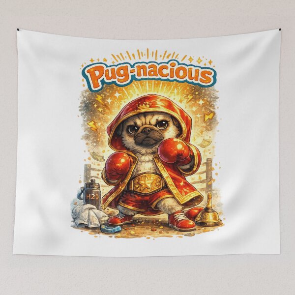 Item preview, Pug-nacious Determined Boxing Pug – Funny Motivational Dog Pun Art designed and sold by StrayaDesign.