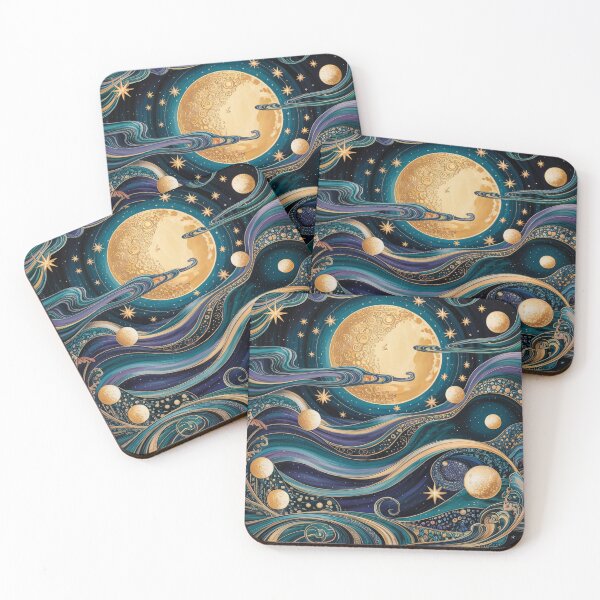 Item preview, Gustav Klimt Style Golden Moon and Stars | Art Nouveau Celestial Night Art designed and sold by Tamas Das.