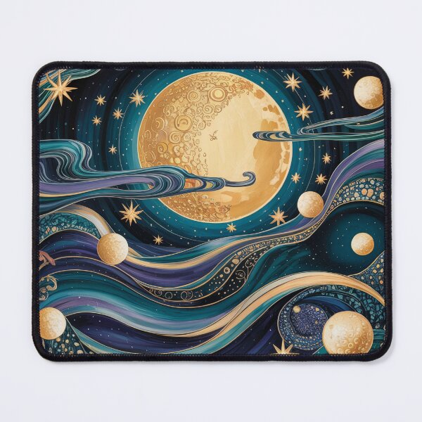 Item preview, Gustav Klimt Style Golden Moon and Stars | Art Nouveau Celestial Night Art designed and sold by Tamas Das.
